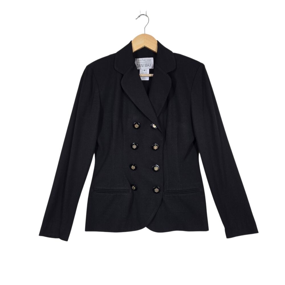 Vintage Dani Max Lois Snyder Black Double Breasted Jacket 4 Gold Crest Button